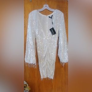 White sequin fringe dress